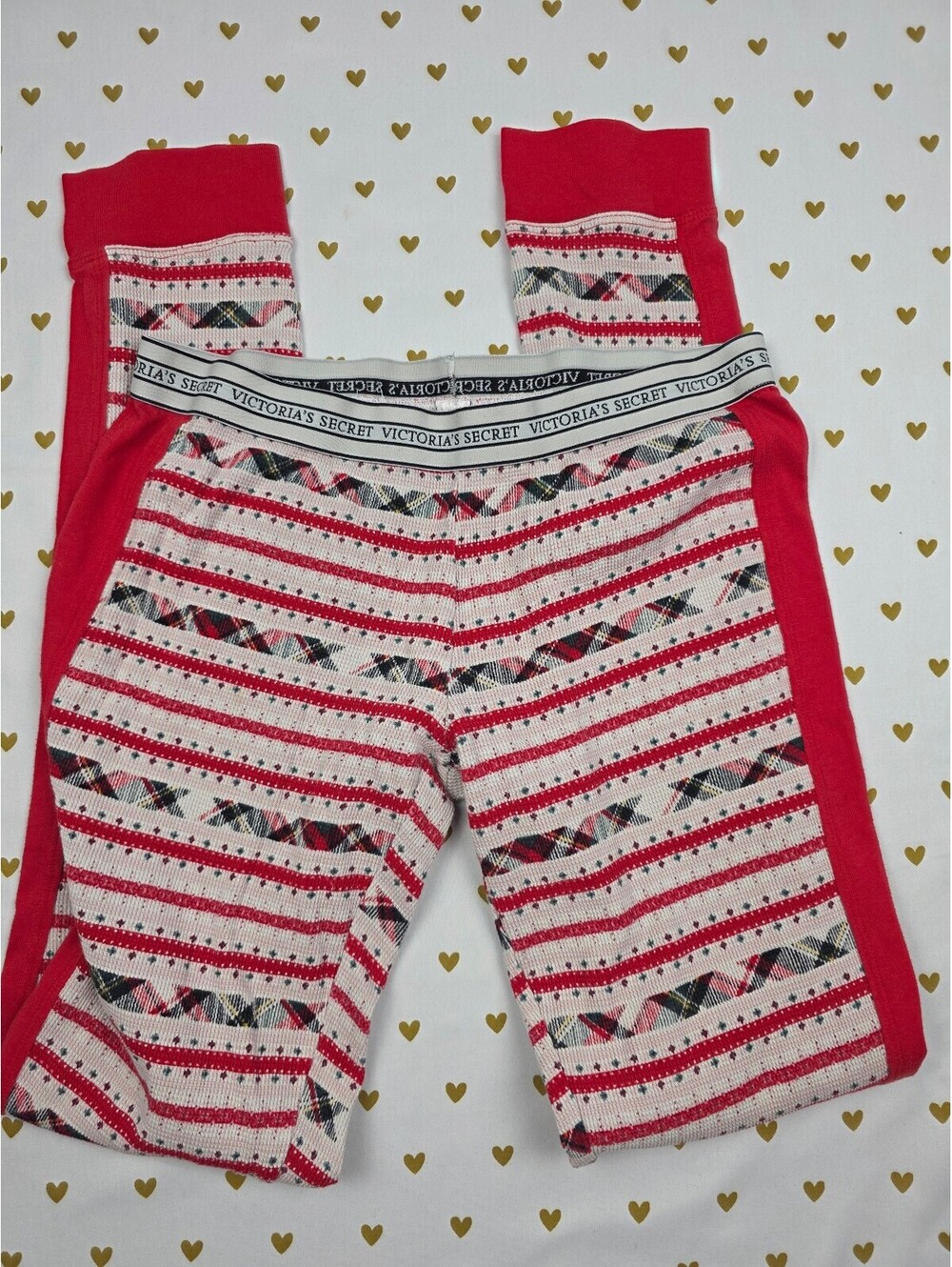 Victorias Secret Thermal Striped Red Sleep Pants Waffle Pajama Bottoms XS